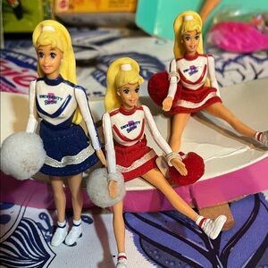 Barbie Cheerleader Dolls in Red and Blue Outfits Collectors Keychains
